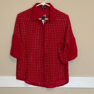 Audrey Ann Button-Down Studded Blouse